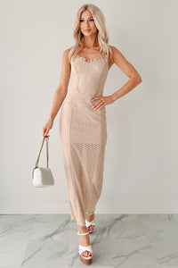 Living In The Now Lace Bodycon Dress (Taupe) - NanaMacs