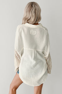 Make An Impact POL Sweater Sleeves Button Up Top (Natural)