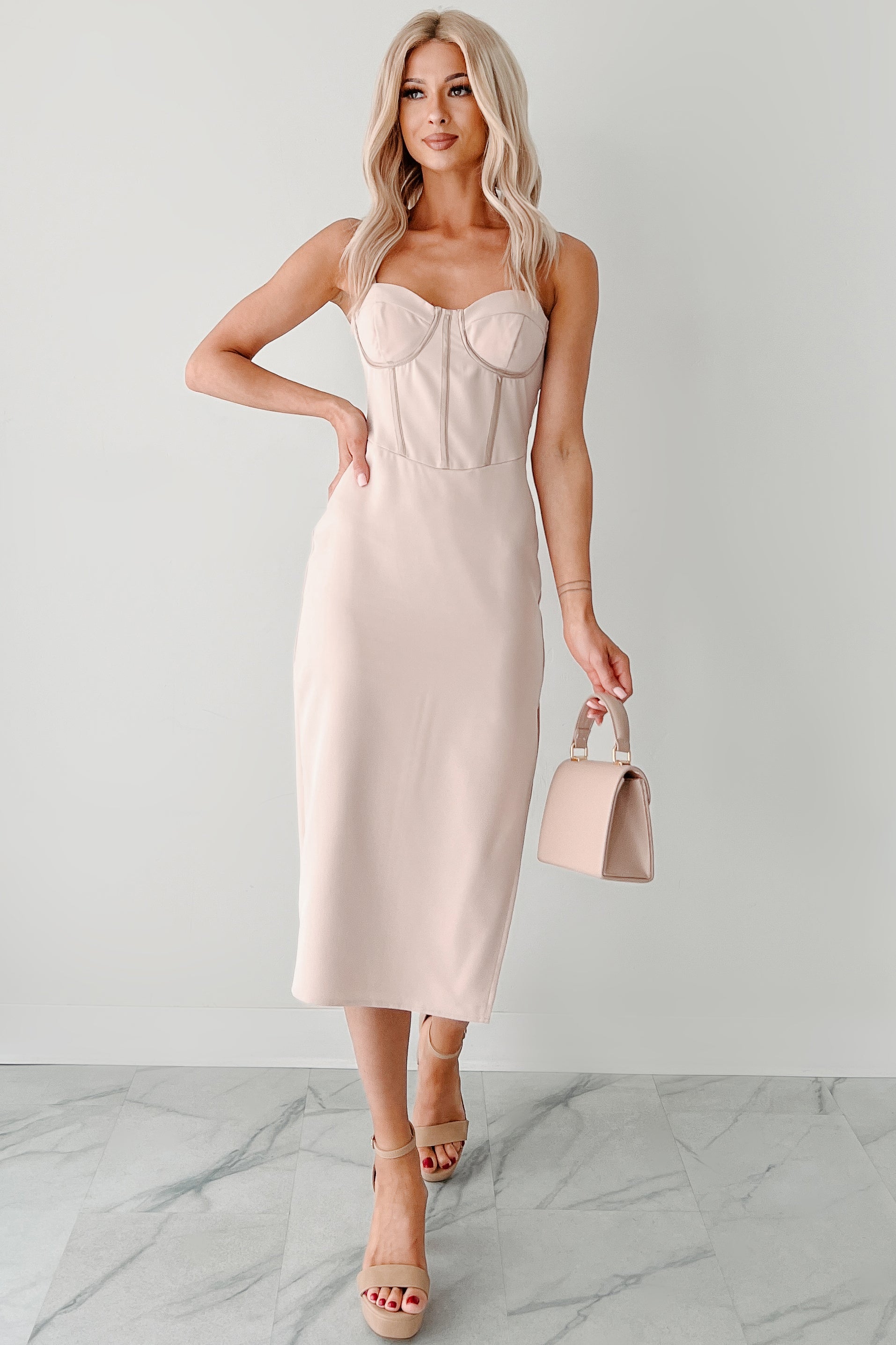 Truly Amazing Sweetheart Midi Dress (Pale Rose) - NanaMacs