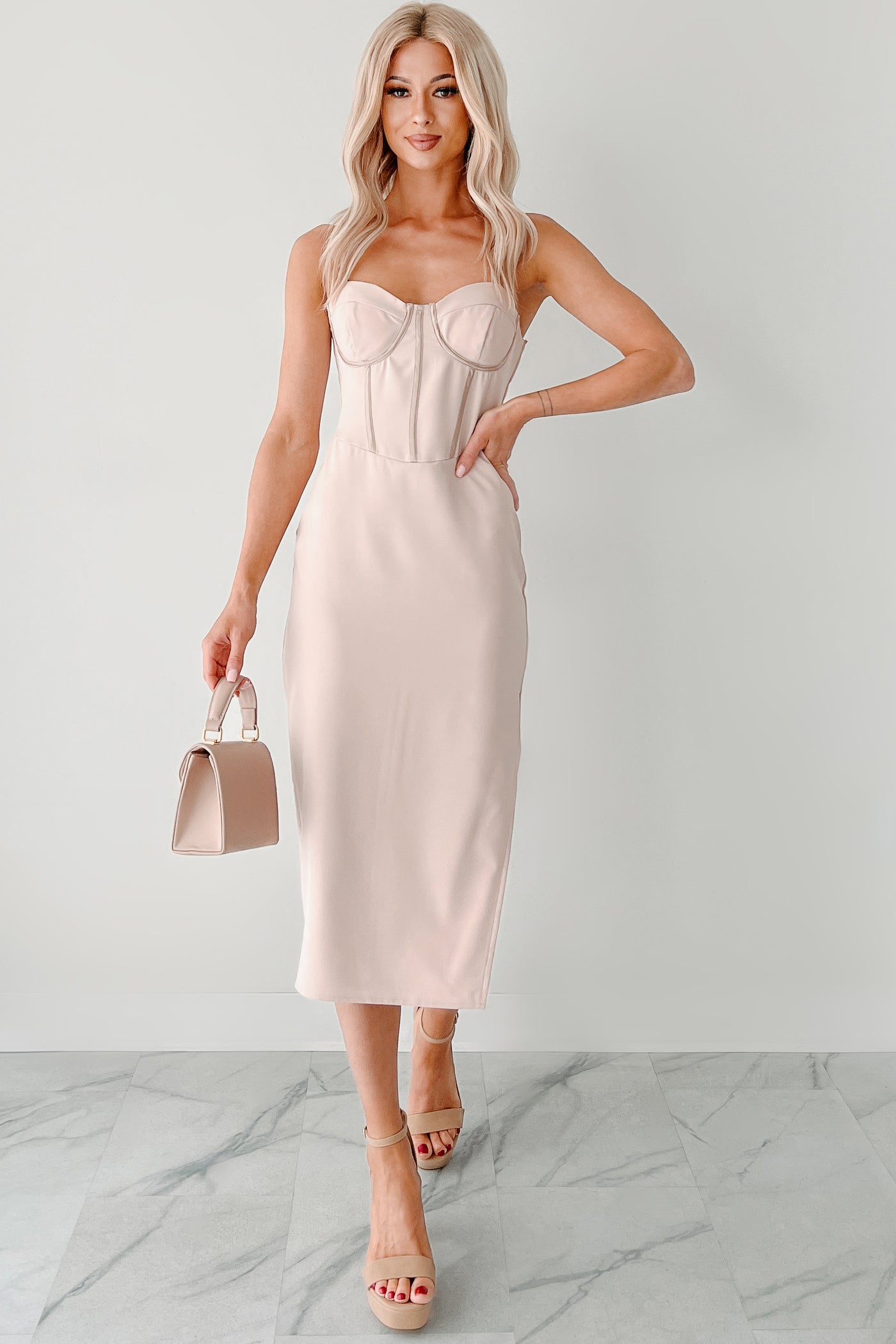 Truly Amazing Sweetheart Midi Dress (Pale Rose) - NanaMacs