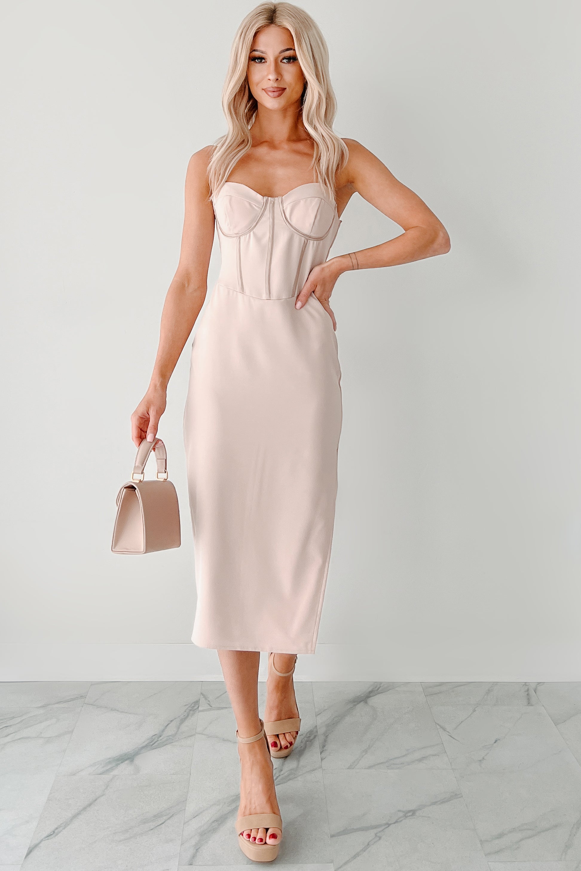 Truly Amazing Sweetheart Midi Dress (Pale Rose) - NanaMacs