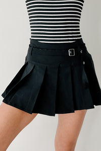 Influence & Inspire Pleated Belted Mini Skirt (Black) - NanaMacs