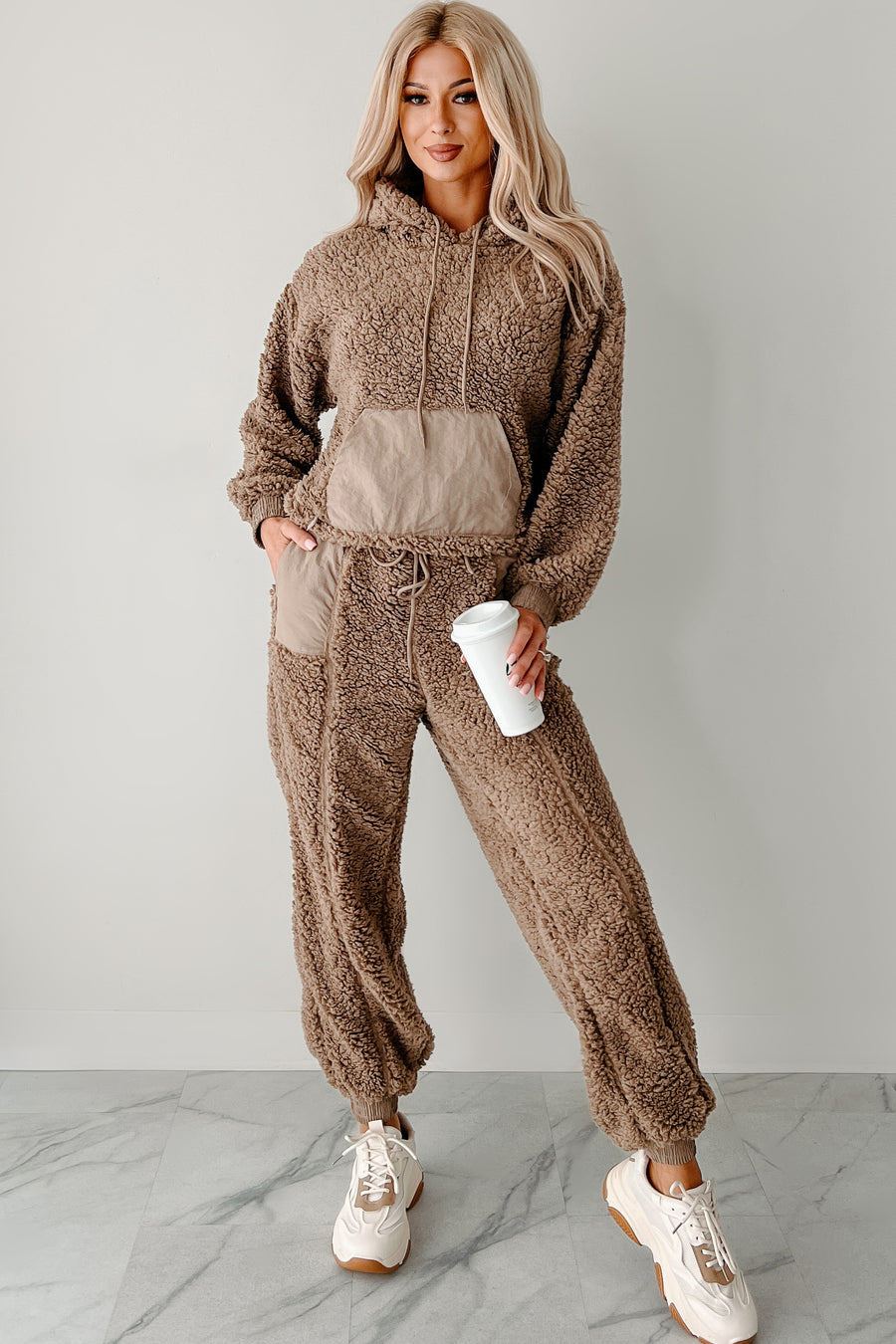 Cuddling Up Two Piece Fleece Lounge Set (Mocha)