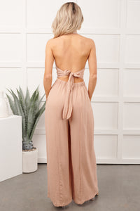 Sweet Like Spring Halter Neck Jumpsuit (Peach Blush) - NanaMacs