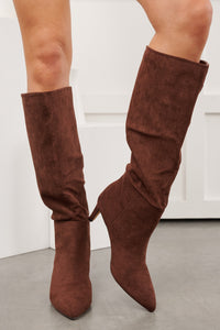 Corporate Chic Kitten Heel Faux Suede Boots (Brown)