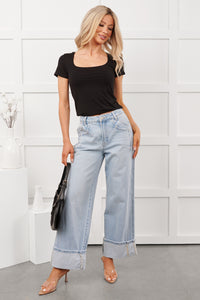 Cloud Soft Square Neck Short Sleeve Top (Black) - NanaMacs