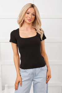 Cloud Soft Square Neck Short Sleeve Top (Black) - NanaMacs
