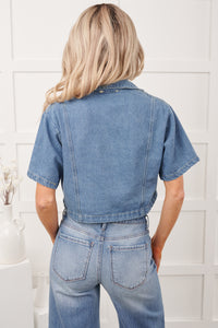 Outlaw Blues Button Up Short Sleeve Top (Medium Denim)