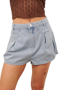 No One To Blame Pleated Denim Shorts (Washed Denim) - NanaMacs