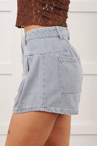 No One To Blame Pleated Denim Shorts (Washed Denim) - NanaMacs