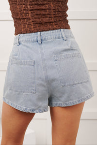 No One To Blame Pleated Denim Shorts (Washed Denim) - NanaMacs