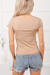 Cloud Soft Square Neck Short Sleeve Top (Dark Taupe) - NanaMacs