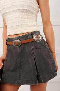 Glow & Conquer Faux Leather Thin Concho Belt (Brown) - NanaMacs