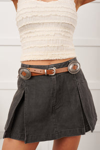Glow & Conquer Faux Leather Thin Concho Belt (Brown) - NanaMacs