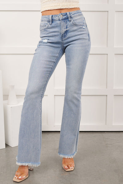 Winston High Rise Light Wash Raw Hem Flare Jeans (Excel)