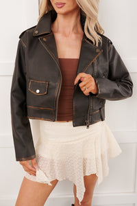 Piece of Heaven Faux Leather Zip-Up Jacket (Brown) - NanaMacs