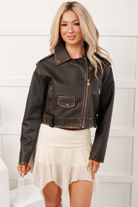 Piece of Heaven Faux Leather Zip-Up Jacket (Brown) - NanaMacs