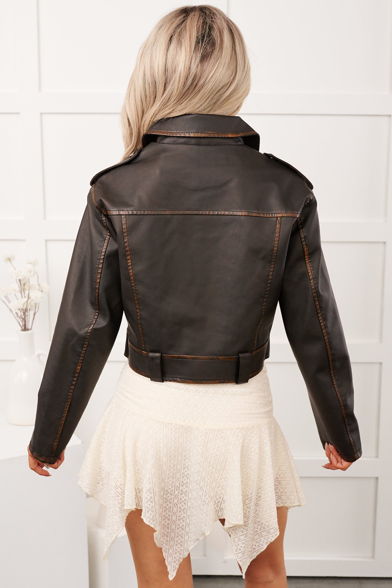 Piece of Heaven Faux Leather Zip-Up Jacket (Brown) - NanaMacs