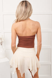 Understated Cool Ruched Crop Top (Chocolate)