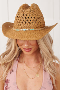 Open Trails Bead Strap Woven Cowboy Hat (Khaki) - NanaMacs