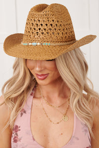 Open Trails Bead Strap Woven Cowboy Hat (Khaki) - NanaMacs