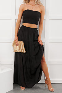 Stay Simple Smocked Bandeau & Maxi Skirt Set (Black) - NanaMacs