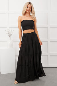 Stay Simple Smocked Bandeau & Maxi Skirt Set (Black) - NanaMacs