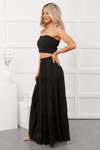 Stay Simple Smocked Bandeau & Maxi Skirt Set (Black) - NanaMacs