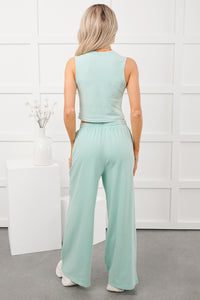 Barefoot & Cozy Tank Top And Wide Leg Pant Set (Turquoise) - NanaMacs