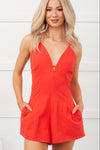 Confidently Yours Criss-Cross Halter Neck Romper (Red) - NanaMacs