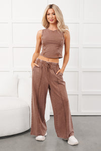 Barefoot & Cozy Tank Top And Wide Leg Pant Set (Chocolate) - NanaMacs