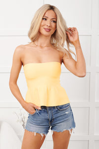 Naturally Me Strapless Knit Peplum Top (Butter) - NanaMacs