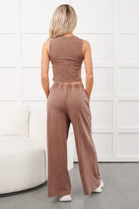 Barefoot & Cozy Tank Top And Wide Leg Pant Set (Chocolate) - NanaMacs