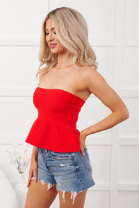 Naturally Me Strapless Knit Peplum Top (Red) - NanaMacs