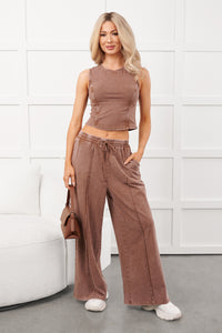 Barefoot & Cozy Tank Top And Wide Leg Pant Set (Chocolate) - NanaMacs