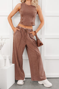 Barefoot & Cozy Tank Top And Wide Leg Pant Set (Chocolate) - NanaMacs
