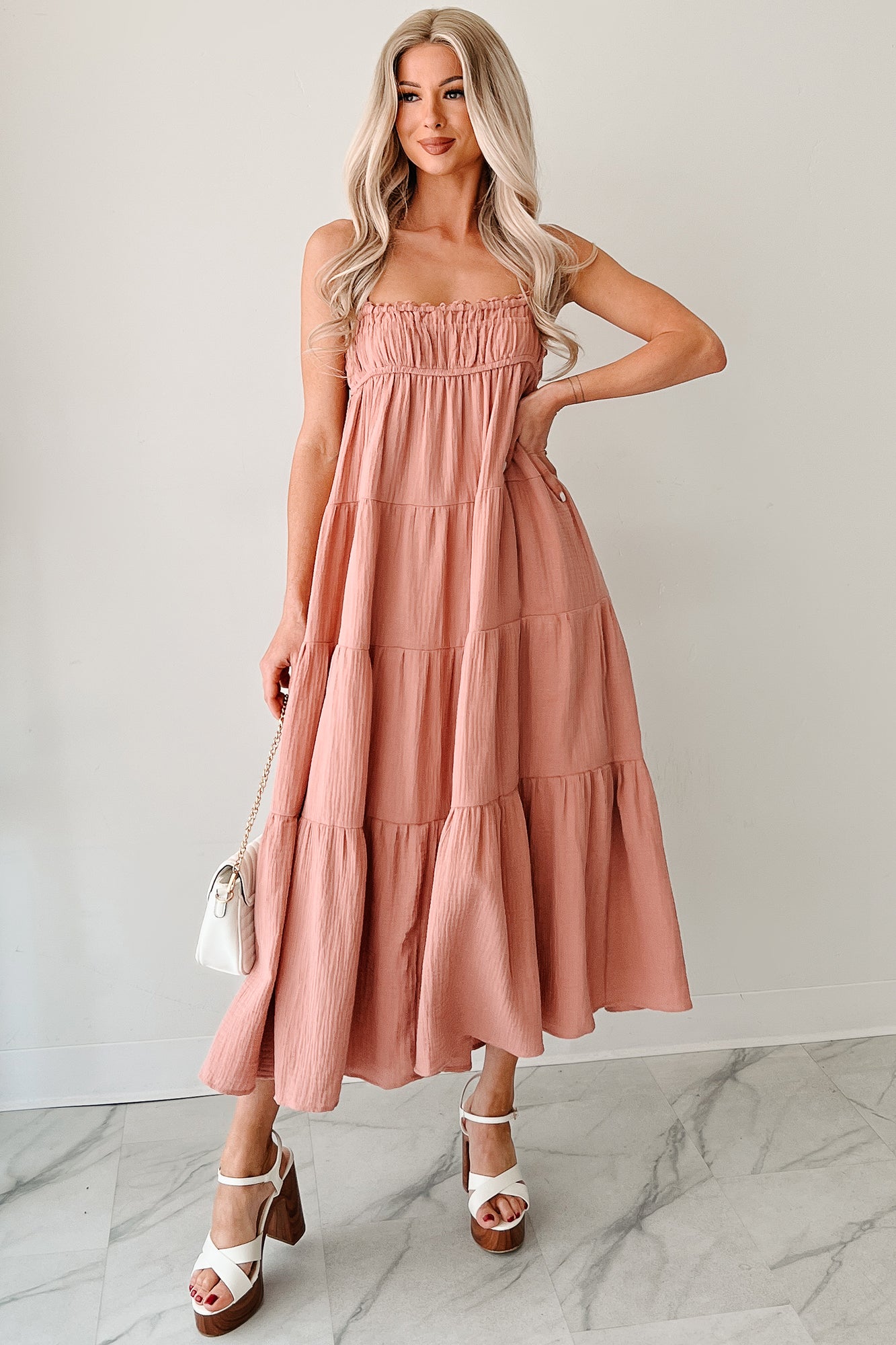 Twilight Glow Sleeveless Tiered Maxi Dress (Clay)
