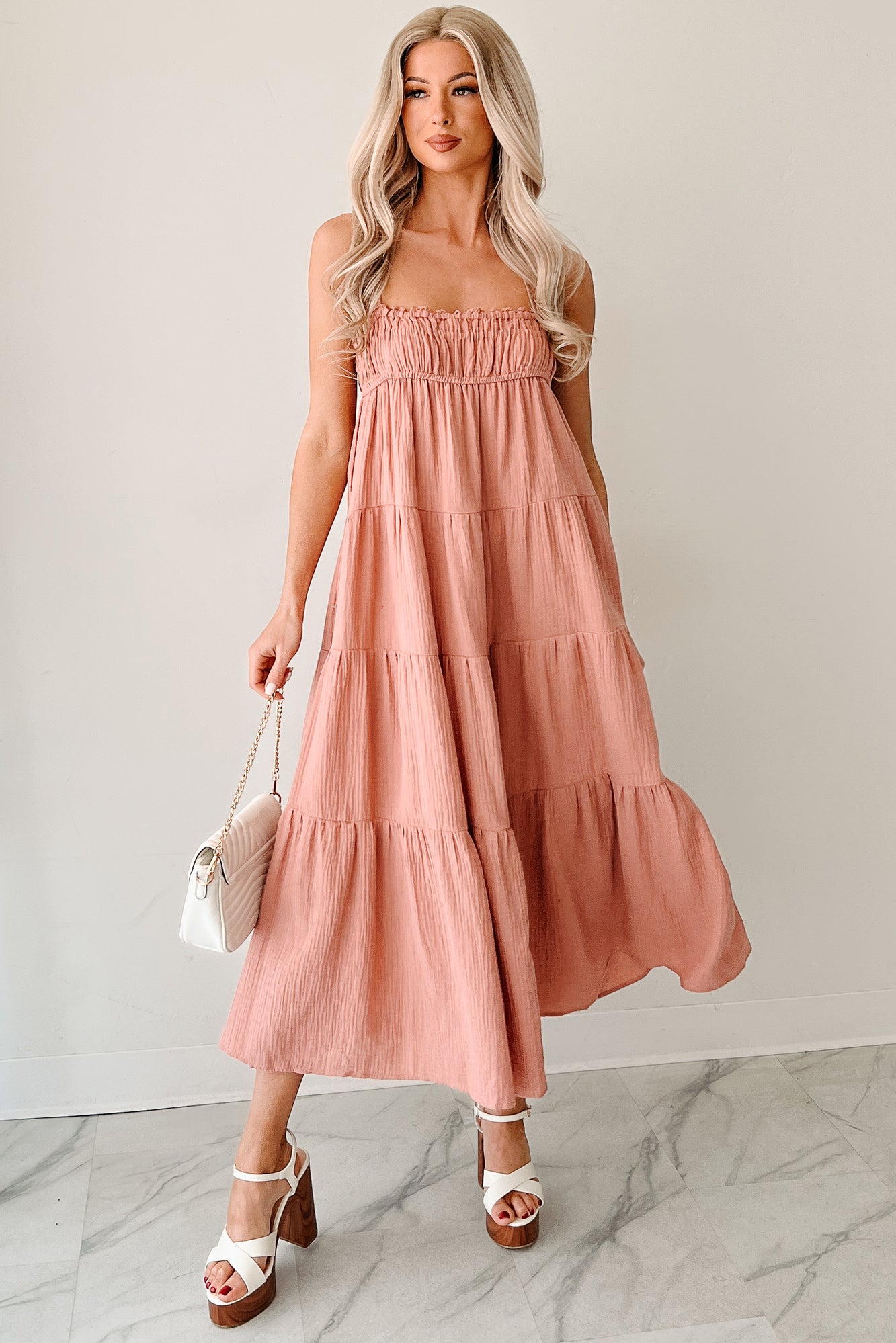 Twilight Glow Sleeveless Tiered Maxi Dress (Clay)