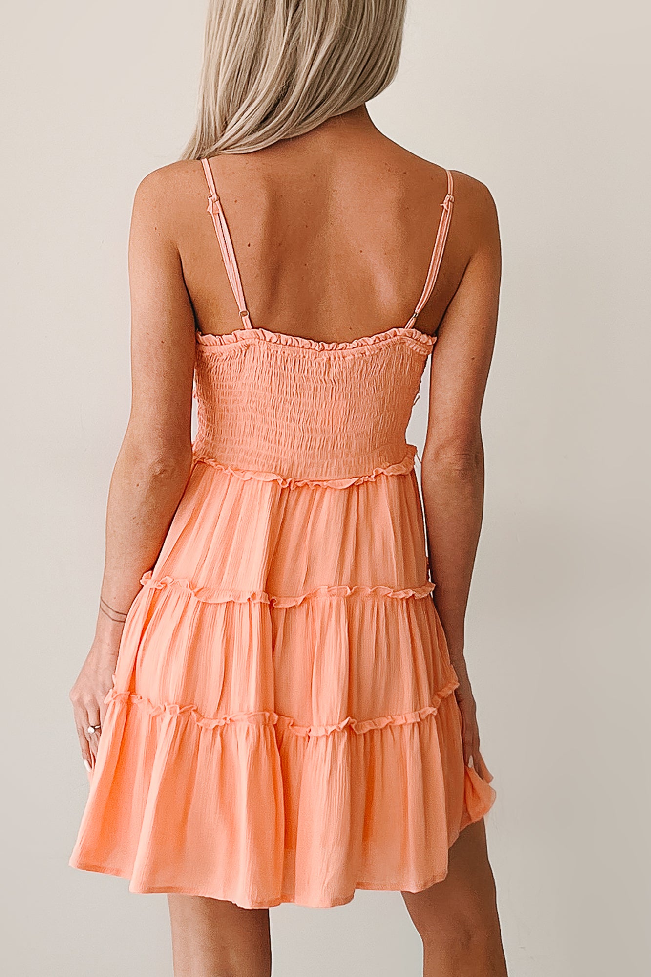 Chasing Stardust Tiered Mini Dress (Light Orange) NanaMacs Chasing Stardust Tiered Mini Dress (Light Orange) NanaMacs