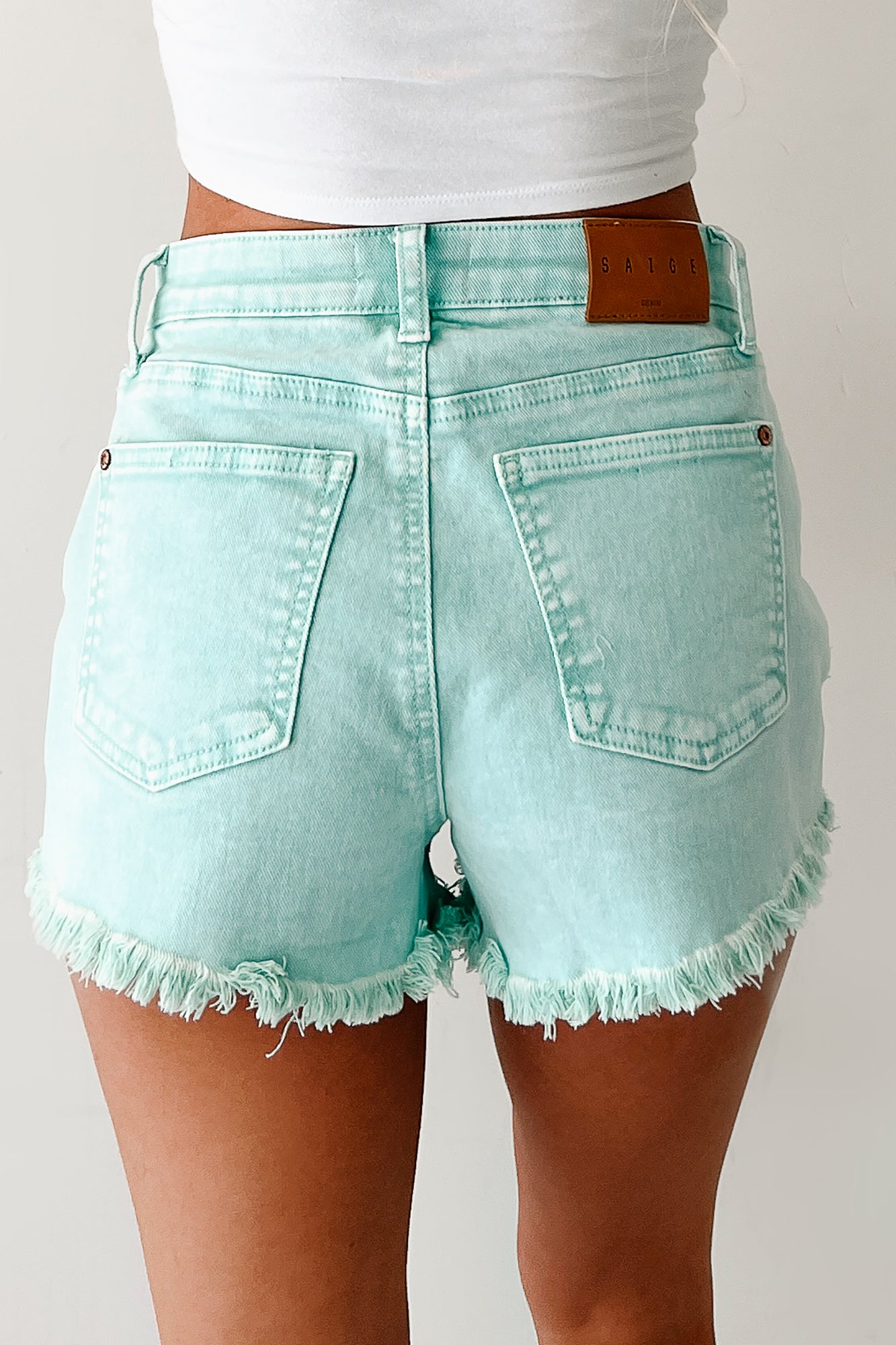 Bubblegum Bliss Washed Saige Denim Shorts (Mint) · NanaMacs