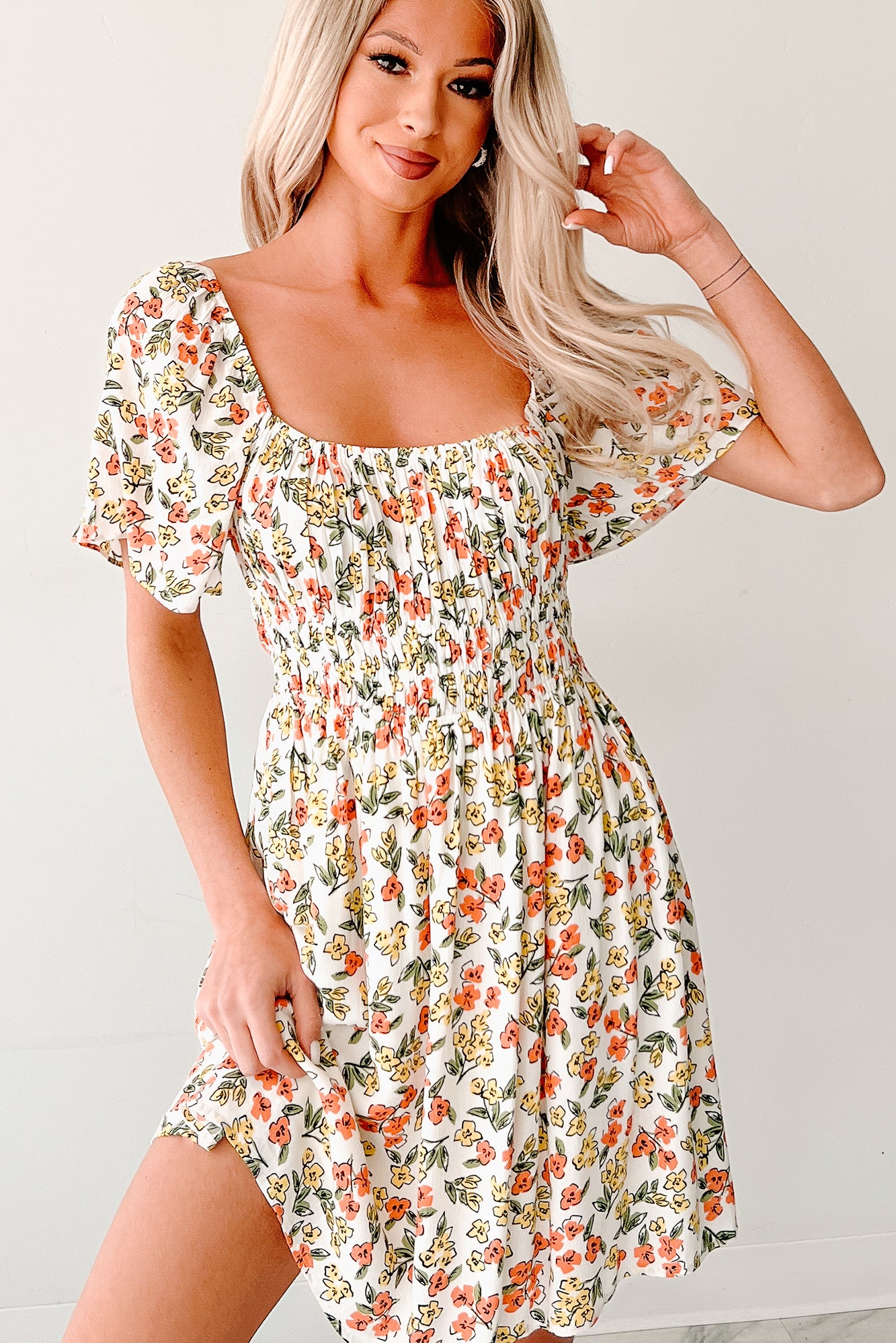 Pink Skies Floral Mini Dress (Cream) · NanaMacs