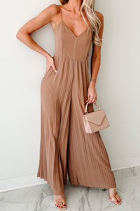 Ambition In Action Pleated Corset Jumpsuit (Taupe) - NanaMacs