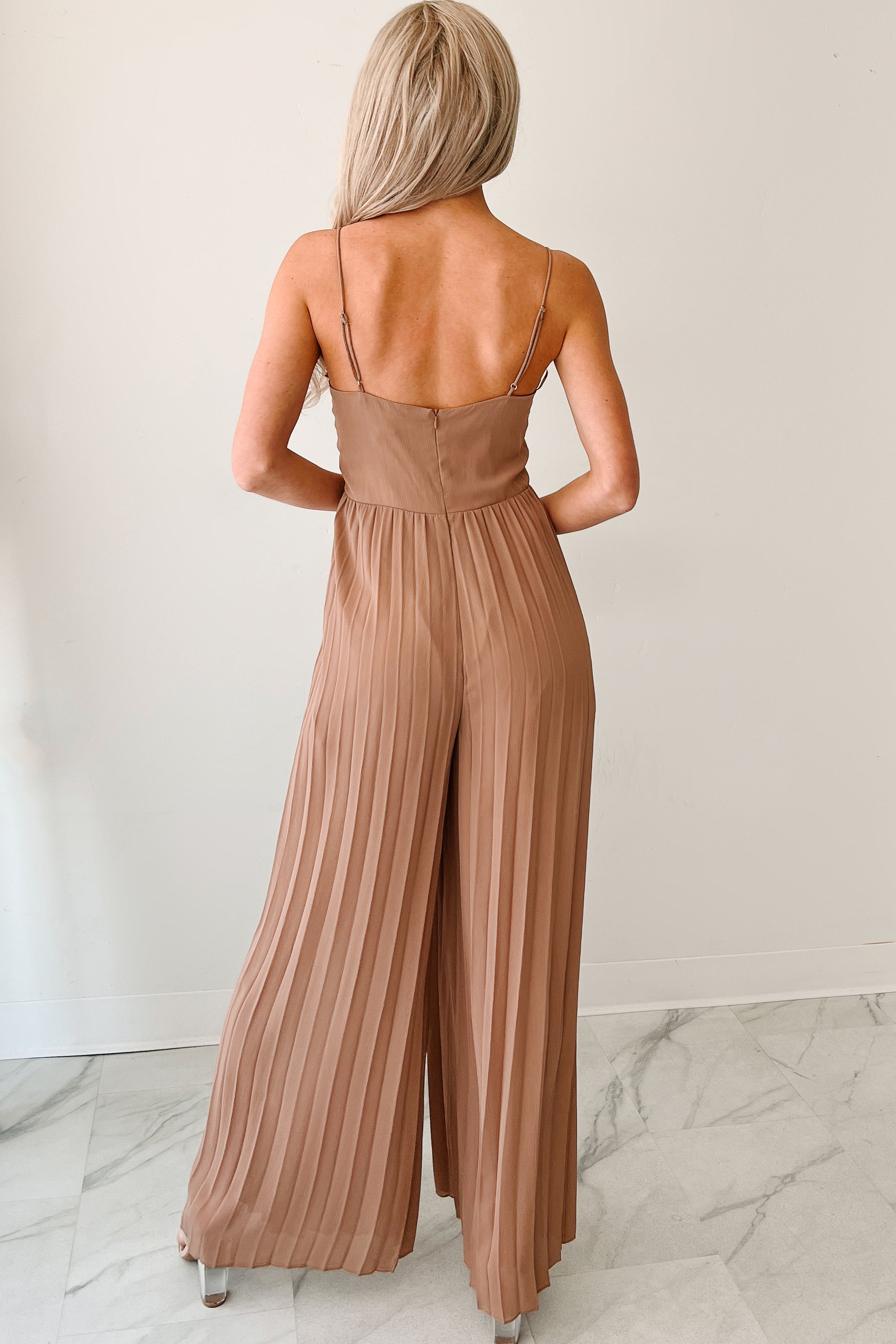 Ambition In Action Pleated Corset Jumpsuit (Taupe) · NanaMacs