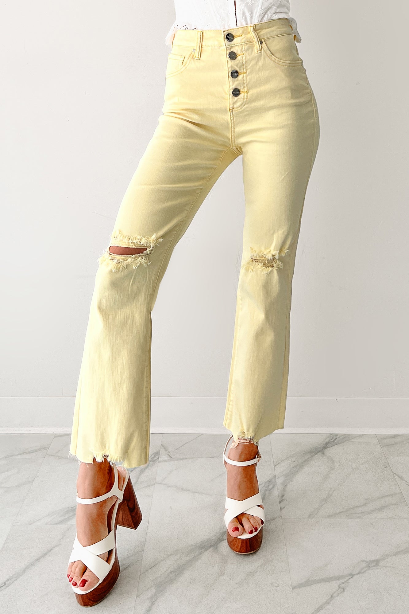Denzel Straight Leg Distressed Risen Jeans (Yellow) · NanaMacs
