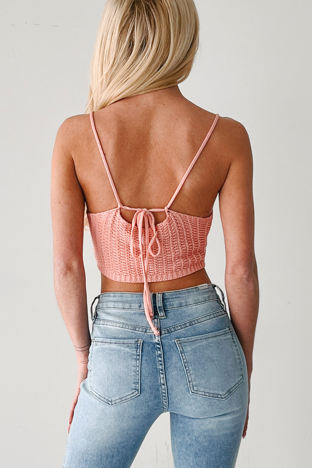 Lips That Linger Lace Up Crochet Cami Top (Apricot) · NanaMacs