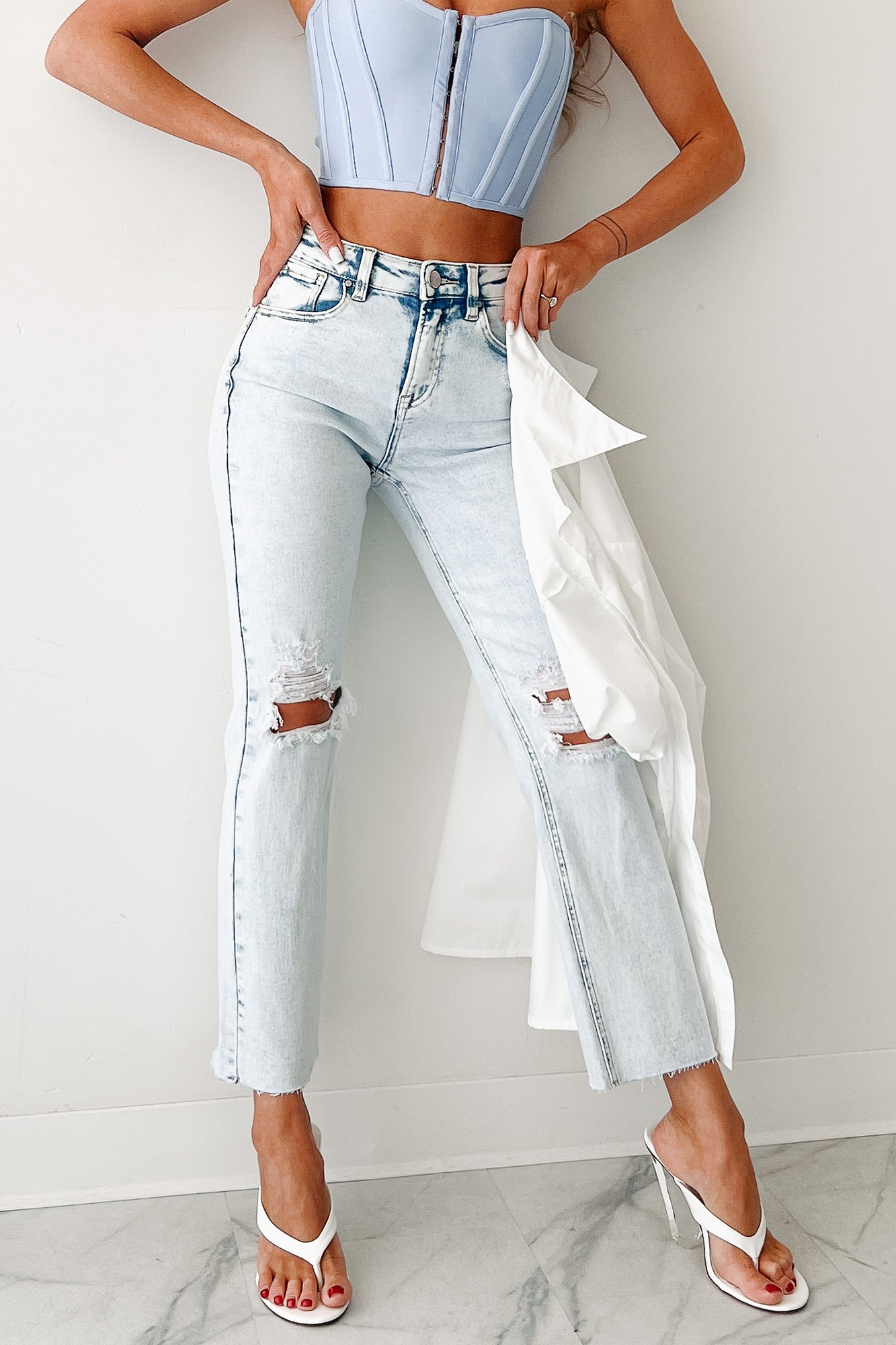 Theresa High Rise Distressed Risen Jeans (Acid Light) - NanaMacs