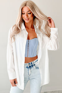 Deadline Hustle Long Sleeve Collared Top (White) - NanaMacs