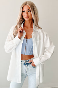 Deadline Hustle Long Sleeve Collared Top (White) - NanaMacs