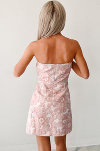 Women's Vibrant Heart Strapless Floral Jacquard Mini Dress in Rose - Size L Women's Vibrant Heart Strapless Floral Jacquard Mini Dress in Rose - Size L