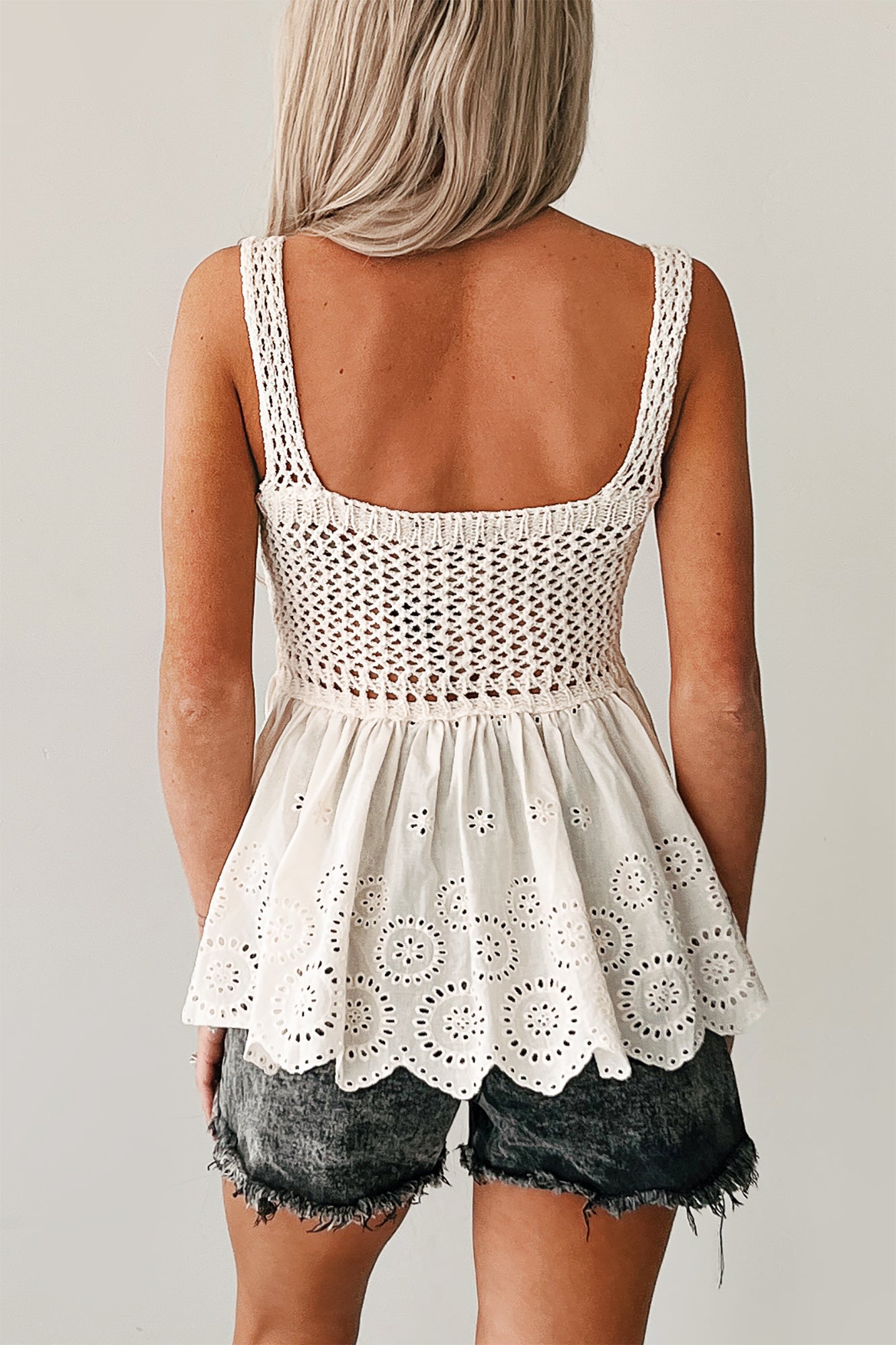Oceanside Opal Eyelet Crochet Tank Top (Cream) · NanaMacs